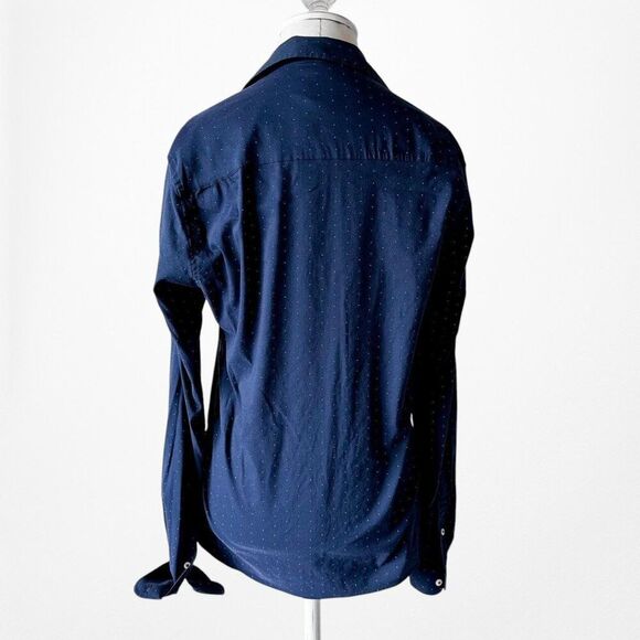 Zara Navy Blue Polka Dot Button Down Shirt Size XS/S/M - Picture 5 of 6
